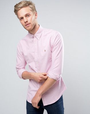 ralph lauren men's pink striped shirt