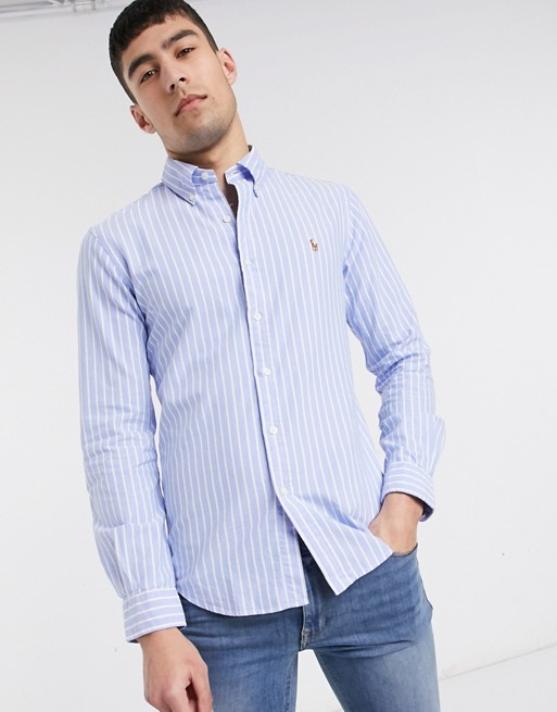 Polo Ralph Lauren stripe oxford shirt slim fit player logo in blue