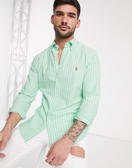 Polo Ralph Lauren stripe oxford shirt slim fit player logo in green
