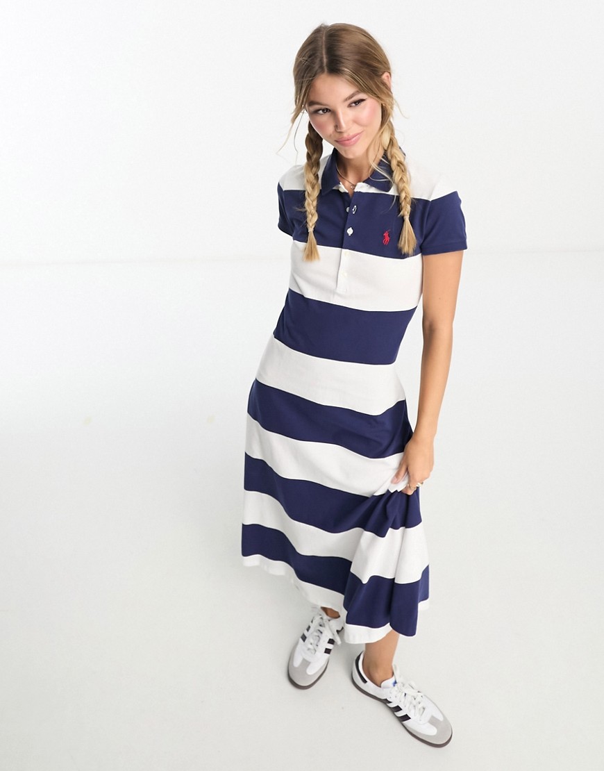 Polo Ralph Lauren stripe pique polo dress in navy/white