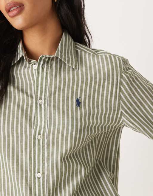 Polo Ralph Lauren stripe shirt in olive green and white, 4 of 4