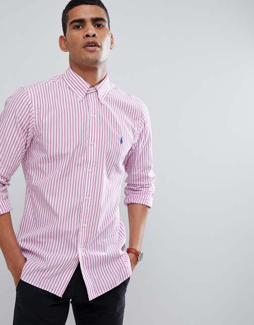 Pink polo best sale striped shirt