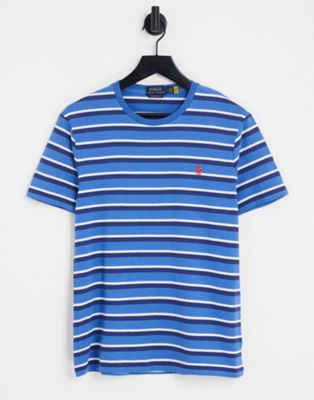 Polo Ralph Lauren stripe t-shirt in mid blue with pony logo
