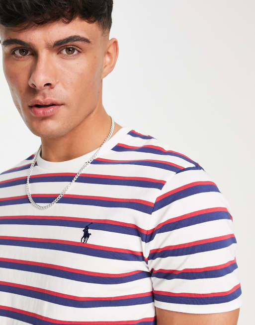 Polo Ralph Lauren stripe t-shirt in white/red with pony logo | ASOS