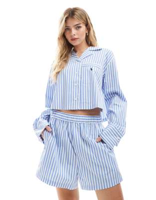 Polo Ralph Lauren Polo Ralph Lauren striped crop shirt and boxer pyjama set in blue