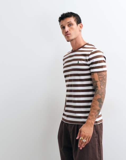 Polo Ralph Lauren striped slim fit t-shirt in brown and white - view 1