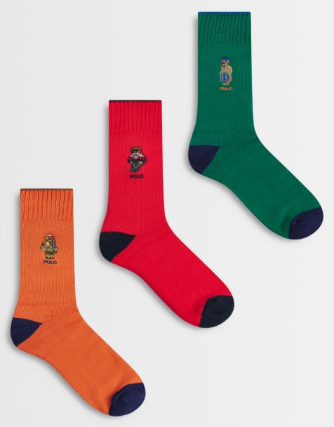 Polo Ralph Lauren strumpor med björntryck, 3-pack presentset, i grönt, blått och rött - view 1
