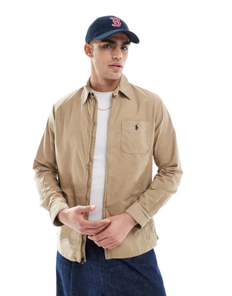 Polo Ralph Lauren – Stückgefärbte Oxford-Hemdjacke in Hellbraun mit Polospieler-Logo und Reißverschluss vorne - view 1