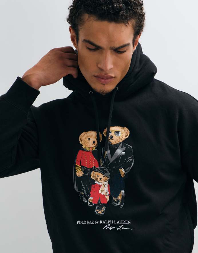Polo Ralph Lauren sudadera con capucha con estampado de oso en negro