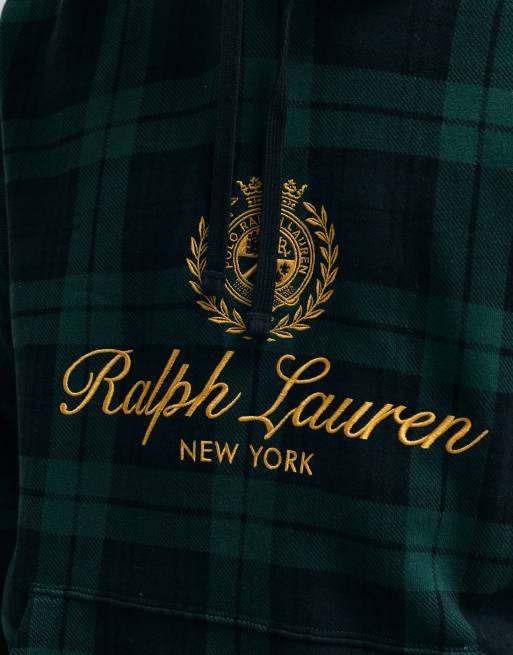 Polo Ralph Lauren sudadera con capucha de cuadros con gran escudo en verde, 2 de 5