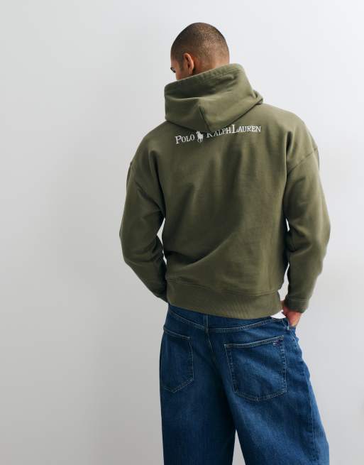 Polo Ralph Lauren - sudadera con capucha de tejido grueso en caqui con logo script estampado en la espalda, 5 de 5