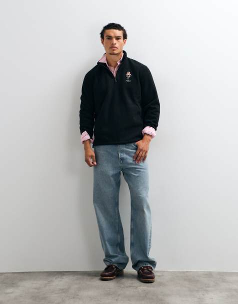 Polo Ralph Lauren sudadera con media cremallera y logo de oso Estate Rib negra - view 1