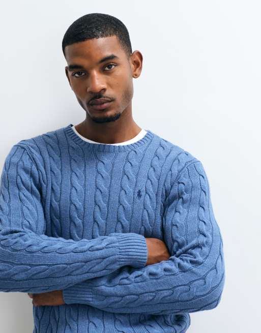 Polo Ralph Lauren - sudadera de algodón con punto de ochos y logo icon en azul, 2 de 5