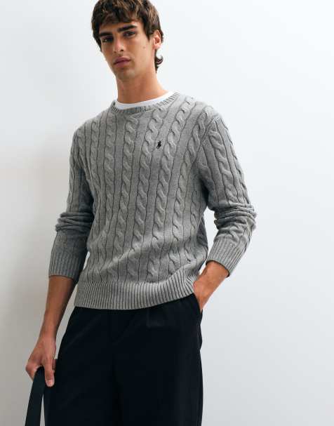 Polo Ralph Lauren - sudadera de algodón con punto de ochos y logo icon en gris jaspeado - view 1