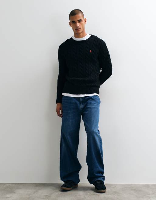 Polo Ralph Lauren - sudadera de algodón con punto de ochos y logo icon en negro, 2 de 5