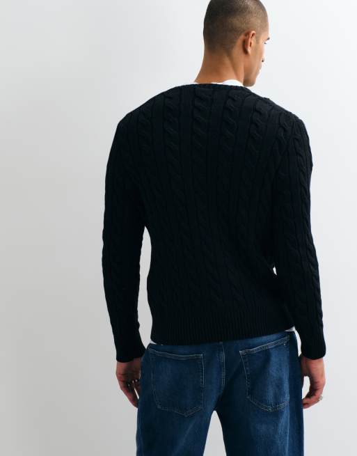 Polo Ralph Lauren - sudadera de algodón con punto de ochos y logo icon en negro, 4 de 5