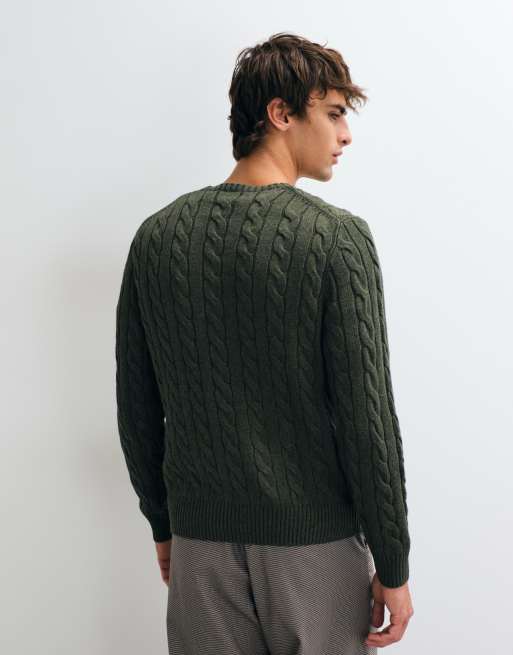 Polo Ralph Lauren sudadera de algodón de punto de ochos con logo en verde oscuro, 3 de 5