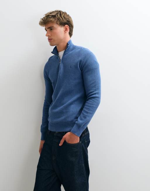 Polo Ralph Lauren - sudadera texturizada con cremallera de un cuarto en azul, 3 de 5