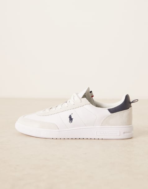 Polo Ralph Lauren suede and leather trainer with rib detail in white - view 2