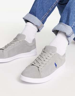 Polo Ralph Lauren suede heritage court trainer with pony logo in grey - ASOS Price Checker