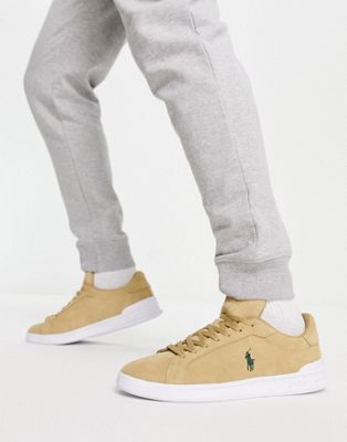 Polo Ralph Lauren suede heritage court trainer with pony logo in tan - ASOS Price Checker
