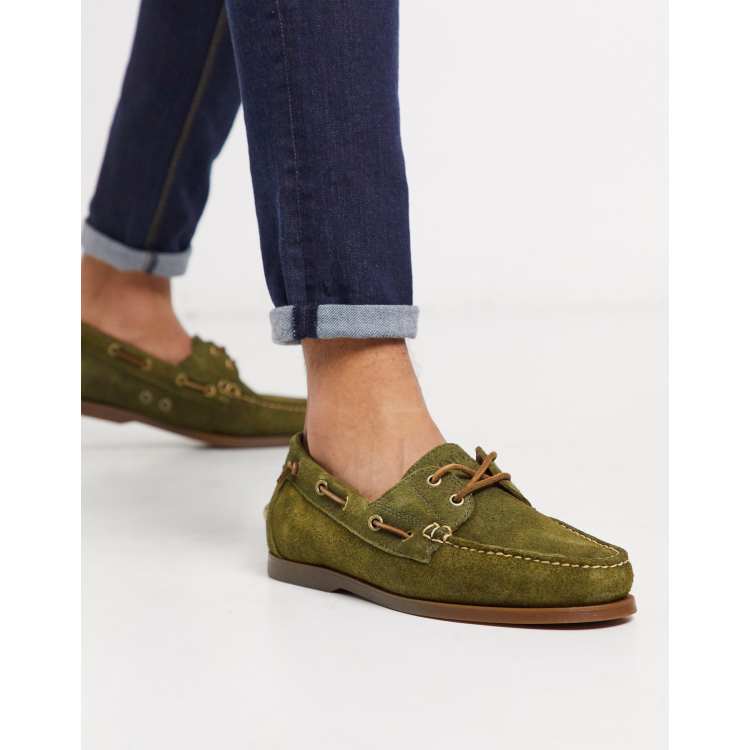 Polo Ralph Lauren suede merton boat shoe in olive | ASOS