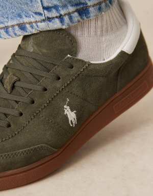 Polo Ralph Lauren suede polo logo trainers in khaki