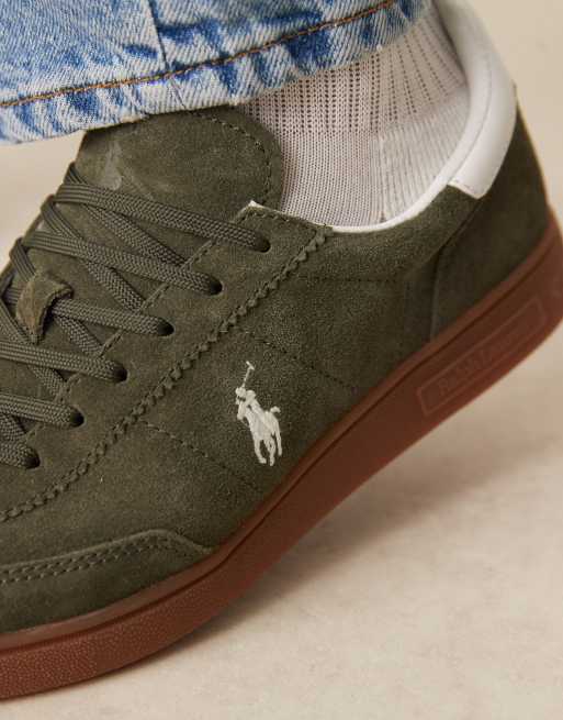 Polo Ralph Lauren suede polo logo trainers in khaki, 4 of 5
