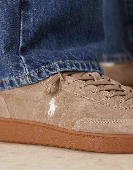 Polo Ralph Lauren suede polo logo trainers in stone, 4 of 5