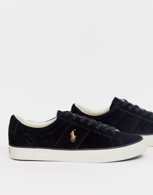 Polo Ralph Lauren suede sayer sneakers in black with multi player logo | ASOS