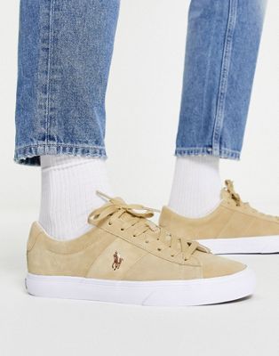 Polo Ralph Lauren suede sayer trainer in cream with pony logo