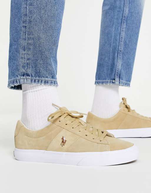 Polo Ralph Lauren suede sayer trainer in cream with pony logo | ASOS