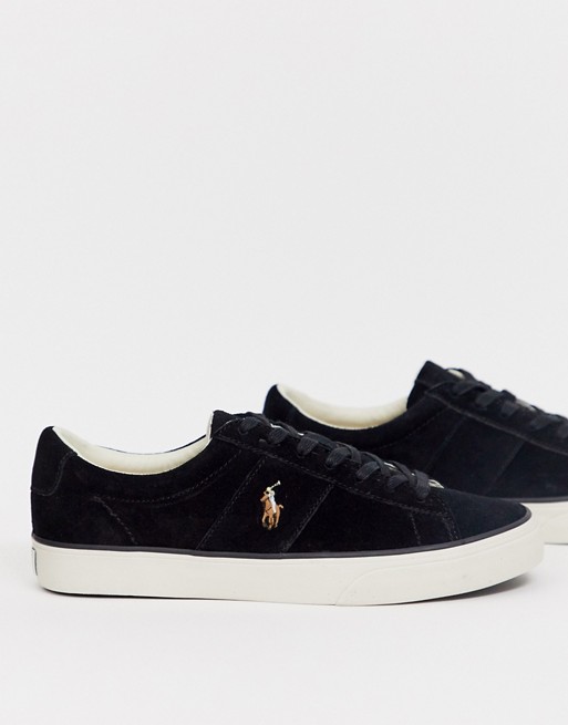 Polo Ralph Lauren suede sayer trainers in black with multi player logo