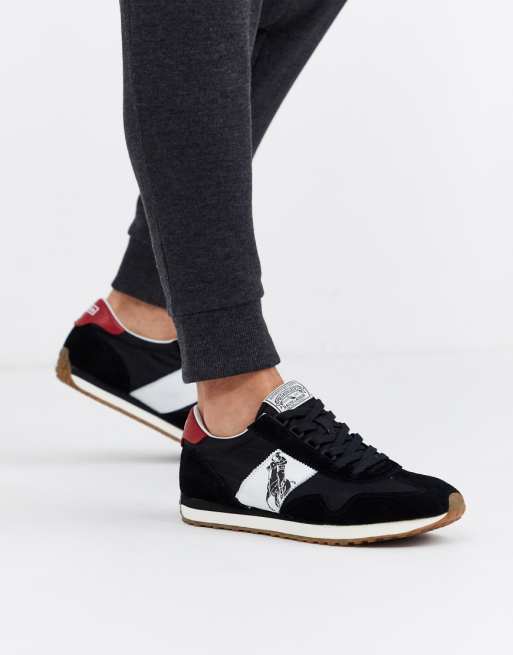 Polo Ralph Lauren suede trainer in black with large player logo | ASOS