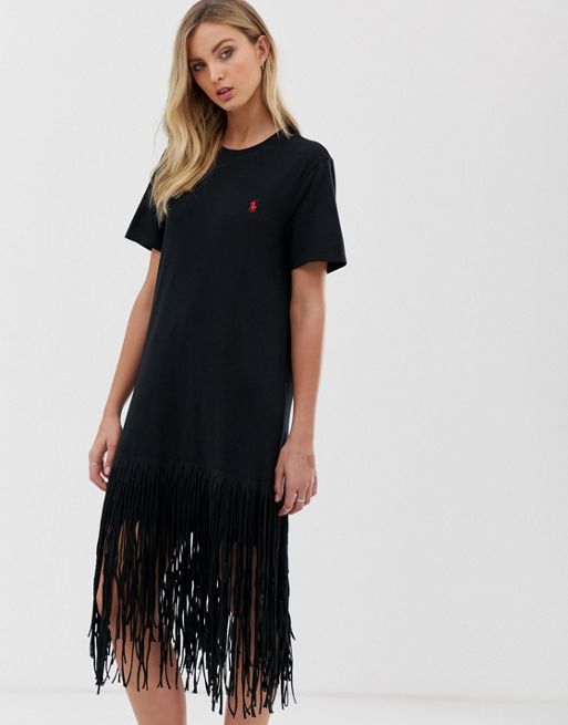 Polo Ralph Lauren – Sukienka t-shirtowa z frędzlami u dołu | ASOS