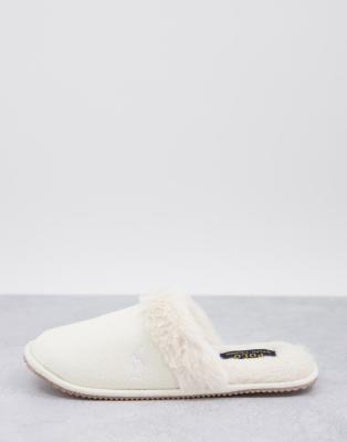 Polo Ralph Lauren Summit Scuff Mule Slippers In Cream-white