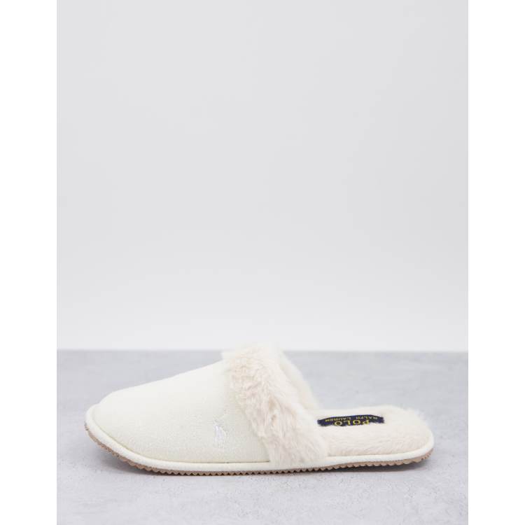 Polo Ralph Lauren summit scuff mule slippers in cream | ASOS