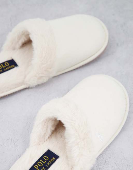 Polo Ralph Lauren summit scuff mule slippers in cream ASOS