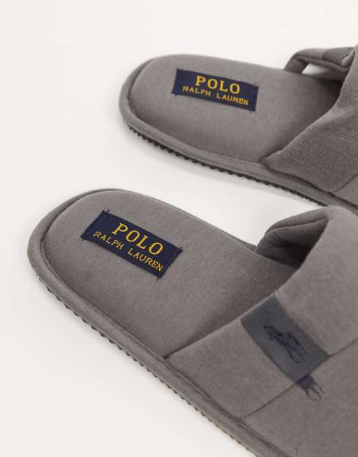 Polo Ralph Lauren summit scuff slip-on logo print slipper in grey, 2 of 4