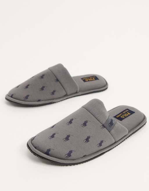 Polo Ralph Lauren summit scuff slip-on logo print slipper in grey, 4 of 4