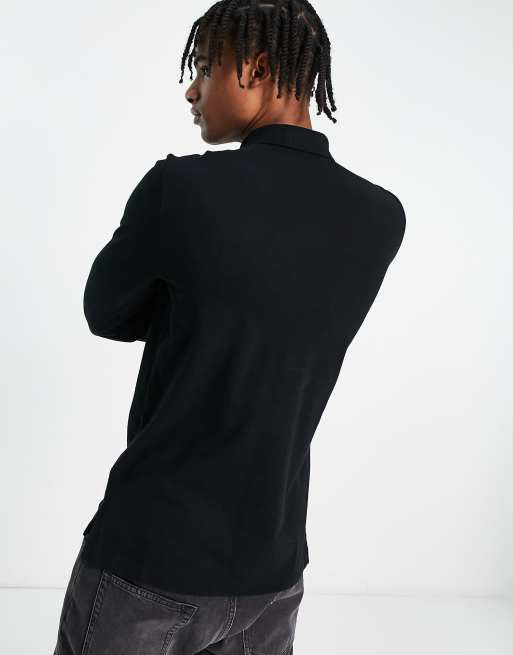 Polo Ralph Lauren sun valley bear logo long sleeve pique polo custom fit in  black | ASOS