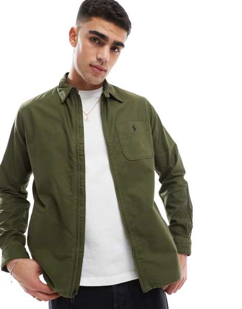 Polo Ralph Lauren - Surchemise Oxford zippée à l'avant avec poche et logo joueur de polo - Vert foncé teinté - view 1