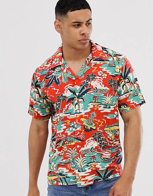 Polo Ralph Lauren surf print hawaiian print short sleeve pockets shirt ...