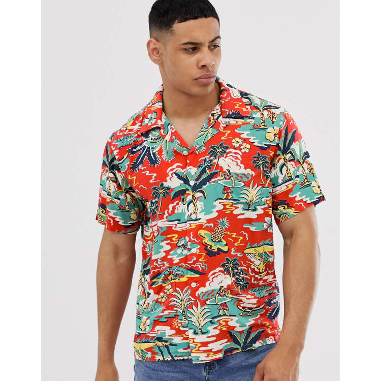 Polo Ralph Lauren surf print hawaiian print short sleeve pockets