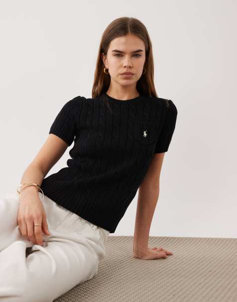 Polo Ralph Lauren – Svart, flätstickad tröja i bomull med korta ärmar och ikonlogga - view 1