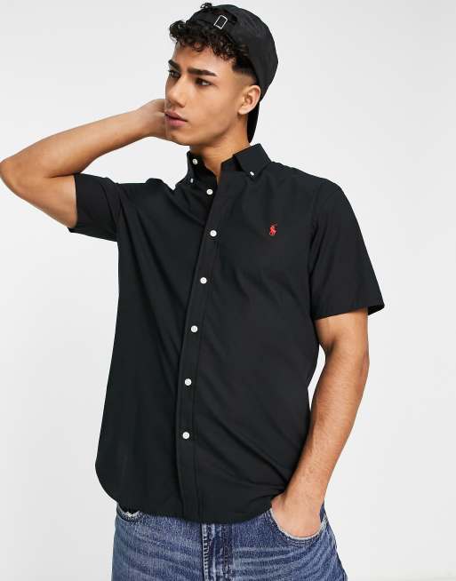 Polo Ralph Lauren – Svart kortärmad poplinskjorta i regular fit med klassisk logga