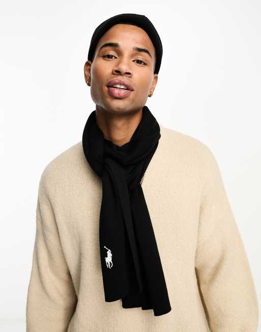 Polo Ralph Lauren – Svart ribbad scarf i bomull med logga