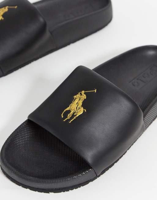 Polo Ralph Lauren – Svarta tofflor med guldfärgad logga, 3 av 4