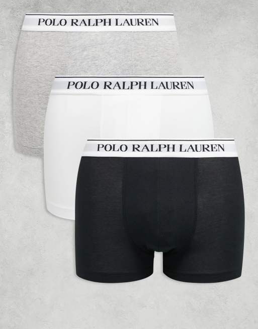 Polo Ralph Lauren – Svarta/vita/gråmelerade, klassiska trunks med vit resår och logga, 3-pack