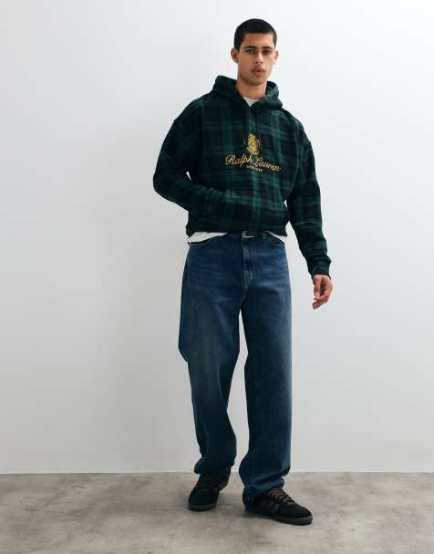 Polo Ralph Lauren sweat à capuche à carreaux vert avec grand écusson iconique - view 1